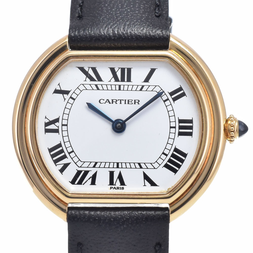 カルティエ CARTIER エリプス LM K18YG/レザー ホワイト 手巻き レディース 良品 保証書付き 腕時計 Q#149124