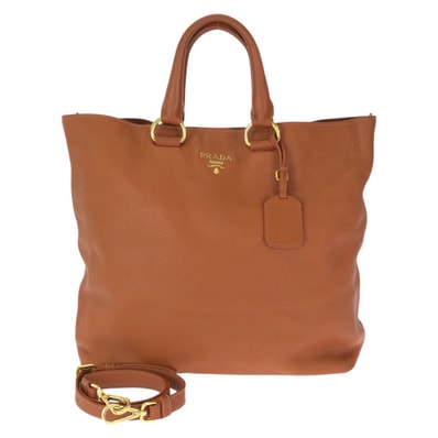 美品 PRADA プラダ ヴィッテロ ダイノ 2way ブラウン キャメル ゴールド金具 レザー トートバッグ ショルダーバッグ 601576 【中古】