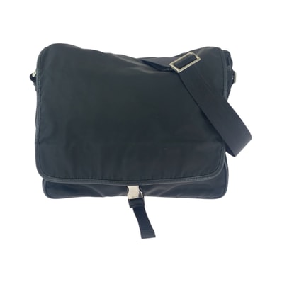 美品 PRADA プラダ テスート 三角ロゴプレート 男女兼用 ブラック 黒 シルバー金具 ナイロン ショルダーバッグ メッセンジャーバッグ 502946 【中古】