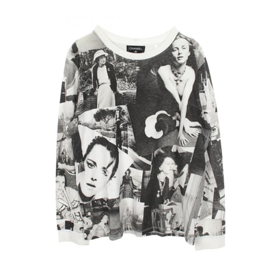 シャネル CHANEL ココマーク 総柄 クルーネック 長袖Tシャツ 衣料品 トップス コットン レディース ホワイト系 / ブラック系 P74802K10742 【中古】