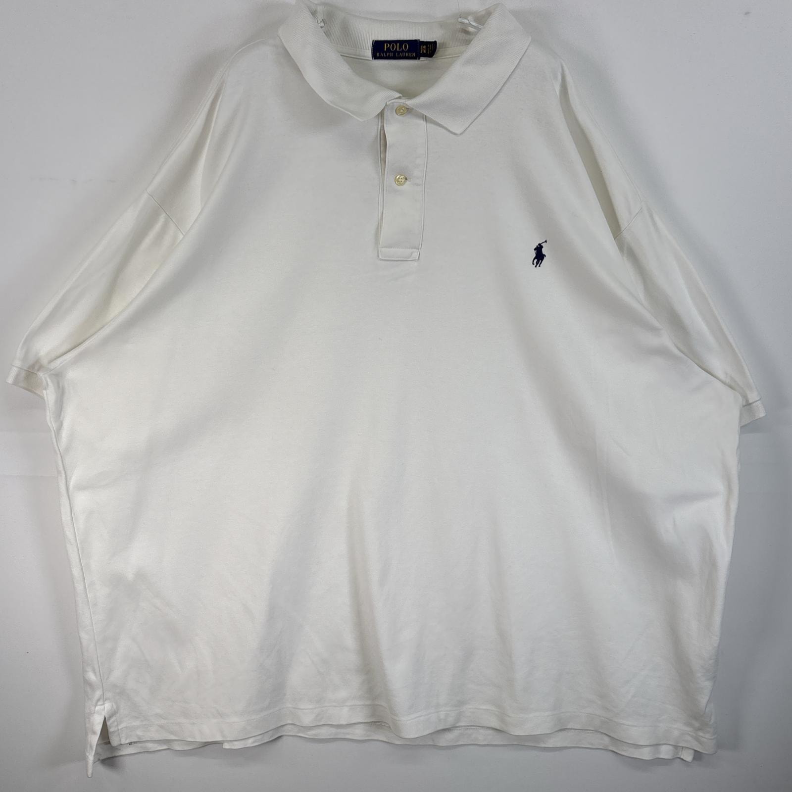 古着 ポロ・ラルフローレン POLO RALPH LAUREN 半袖 ポロシャツ ロゴ 刺繍 大きいサイズ 2ボタン 3XB  ホワイト 無地 メンズ