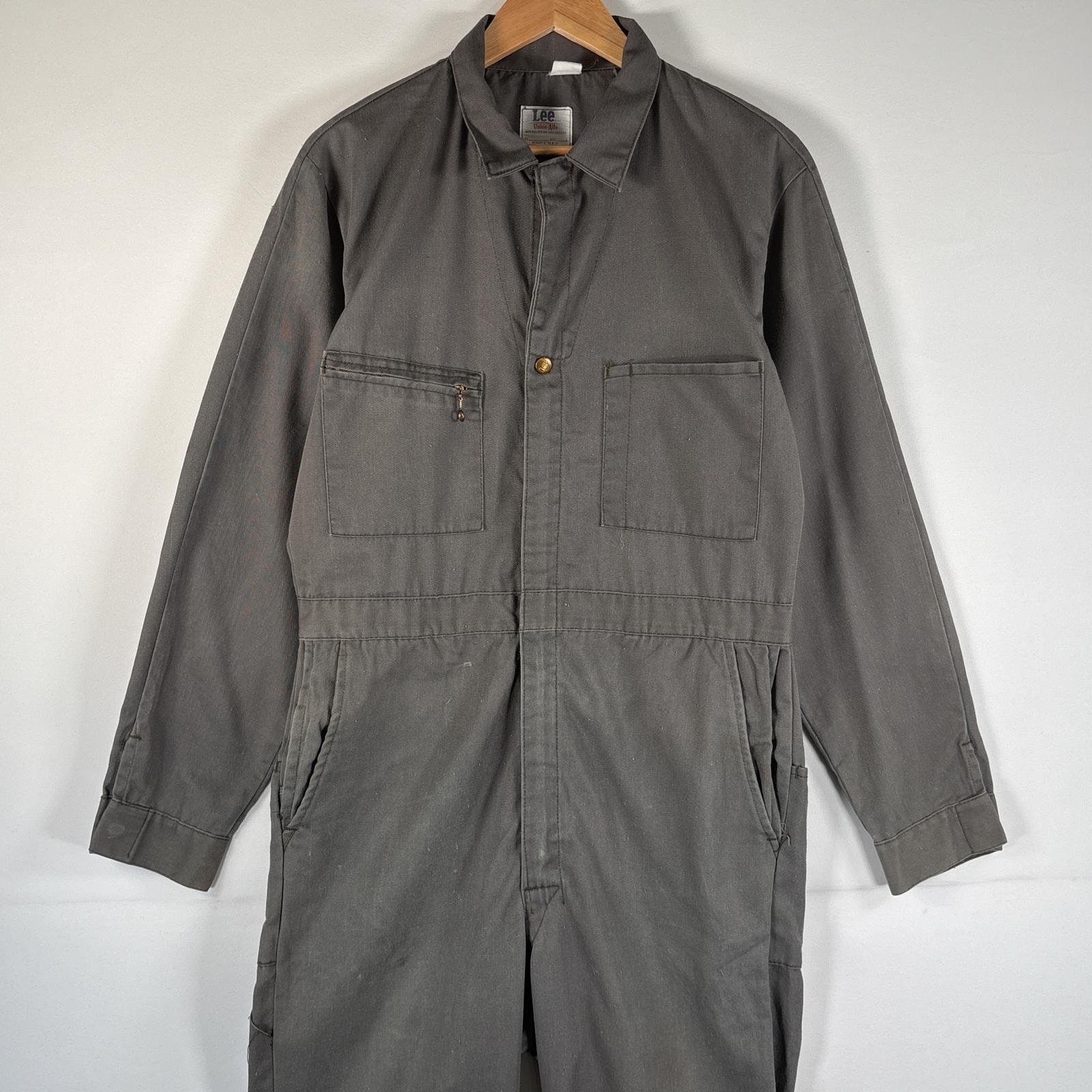 古着 70's/70年代 ヴィンテージ リー Lee USA製 長袖つなぎ オールインワン ワーク 作業着 タロンジップ ワンポイントロゴ L  グレー系 メンズ