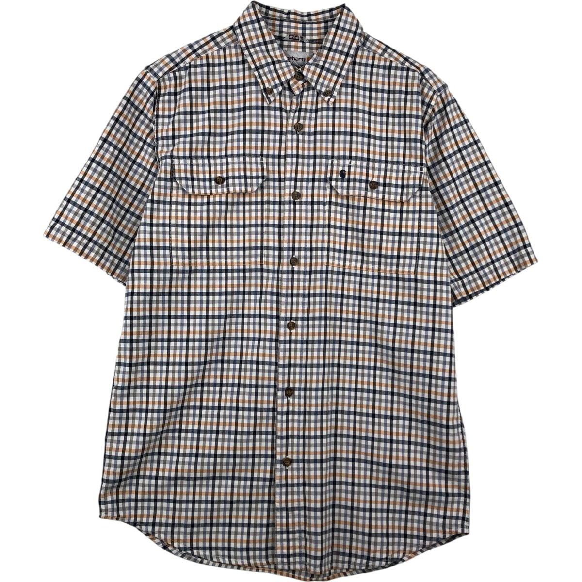 古着 カーハート Carhartt RELAXED FIT チェック柄 ボタンダウン ギンガムチェック 半袖 ワークシャツ メンズM相当/eaa650587