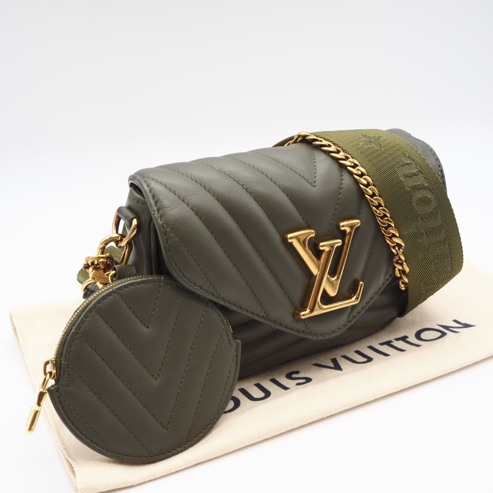 美品 LOUIS VUITTON ルイ・ヴィトン ニューウェーブ ミュルティ ポシェット M56471 2wayショルダーバッグ カーキ カーフレザー レディース