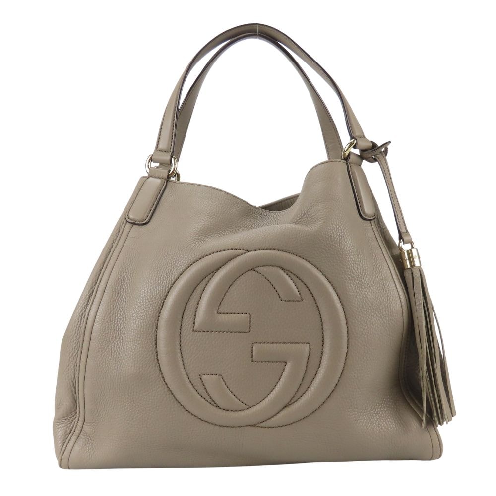 【中古】 グッチ トートバッグ ソーホー 282309 レザー グレージュ インターロッキング タッセル レディース 女性 GUCCI