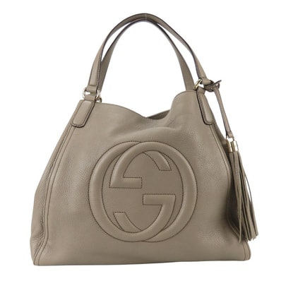 【中古】 グッチ トートバッグ ソーホー 282309 レザー グレージュ インターロッキング タッセル レディース 女性 GUCCI