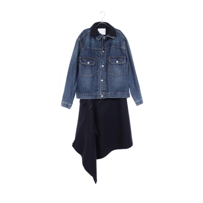 サカイ Sacai デニムジャケット ドッキング アシンメトリー ワンピース 衣料品 トップス コットン ウール レディース ネイビー系 / ブラック系 【中古】