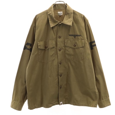 A BATHING APE アベイシングエイプ バックプリント 長袖 ミリタリーシャツ L オリーブ系
