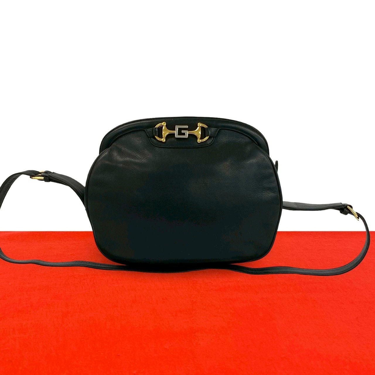 GUCCI グッチ ホースビット G 金具 レザー ショルダーバッグ ブラック
34377