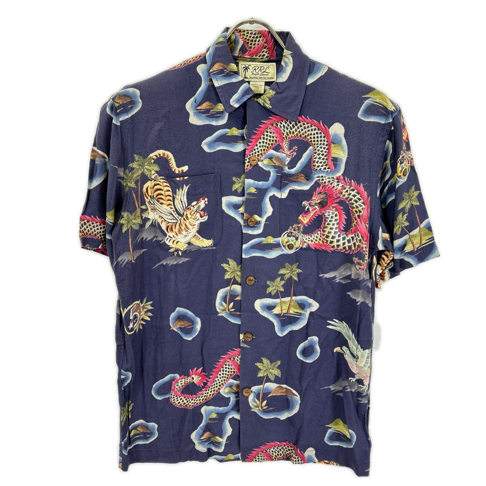 ダブルアールエル 782733266001 ブルー レーヨン TROPICAL PRINT HAWAIIAN CAMP SHIRTS XS