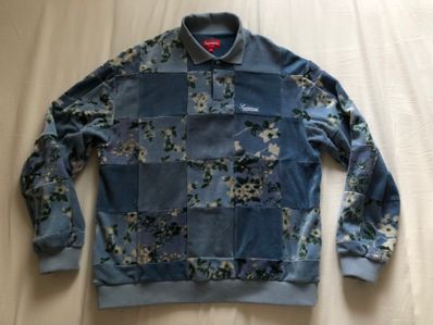 Supreme Floral Patchwork Velour L/S Polo "Slate"