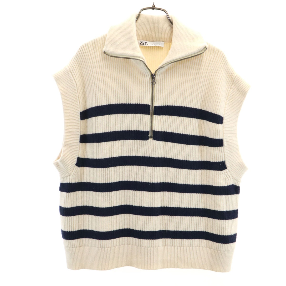 ZARA ザラ ボーダー柄 ノースリーブ ニット M アイボリー セーター
