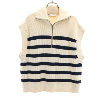 ZARA ザラ ボーダー柄 ノースリーブ ニット M アイボリー セーター