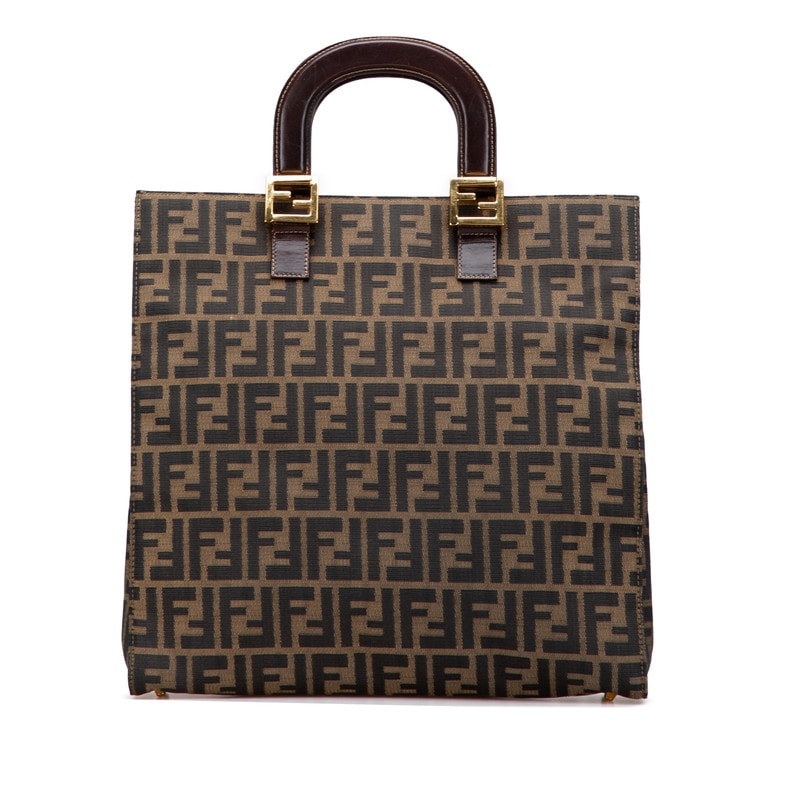 フェンディ ズッカ トートバッグ ハンドバッグ ブラウン キャンバス レザー レディース FENDI 【中古】