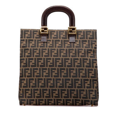 フェンディ ズッカ トートバッグ ハンドバッグ ブラウン キャンバス レザー レディース FENDI 【中古】