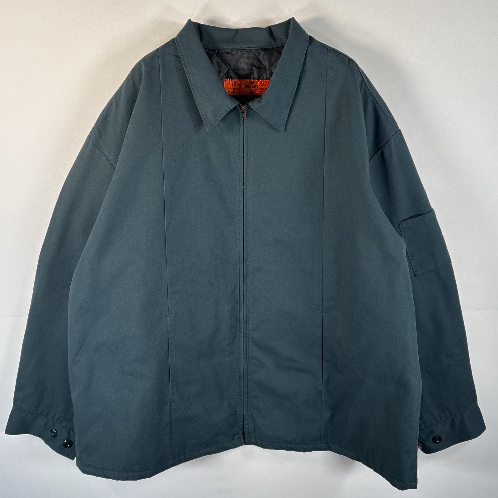 古着 レッドキャップ RED KAP ワークジャケット ブルゾン 大きいサイズ キルティングライナー フルジップ 4XL LN グリーン系 無地 メンズ