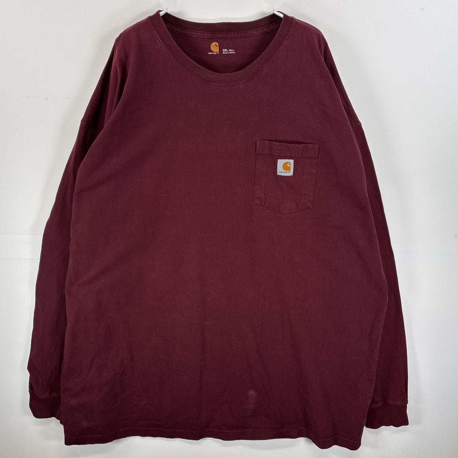 古着 カーハート Carhartt 長袖Tシャツ 肉厚 ワンポイント ロゴ 大きいサイズ 3XL TALL  ワインレッド 無地 メンズ