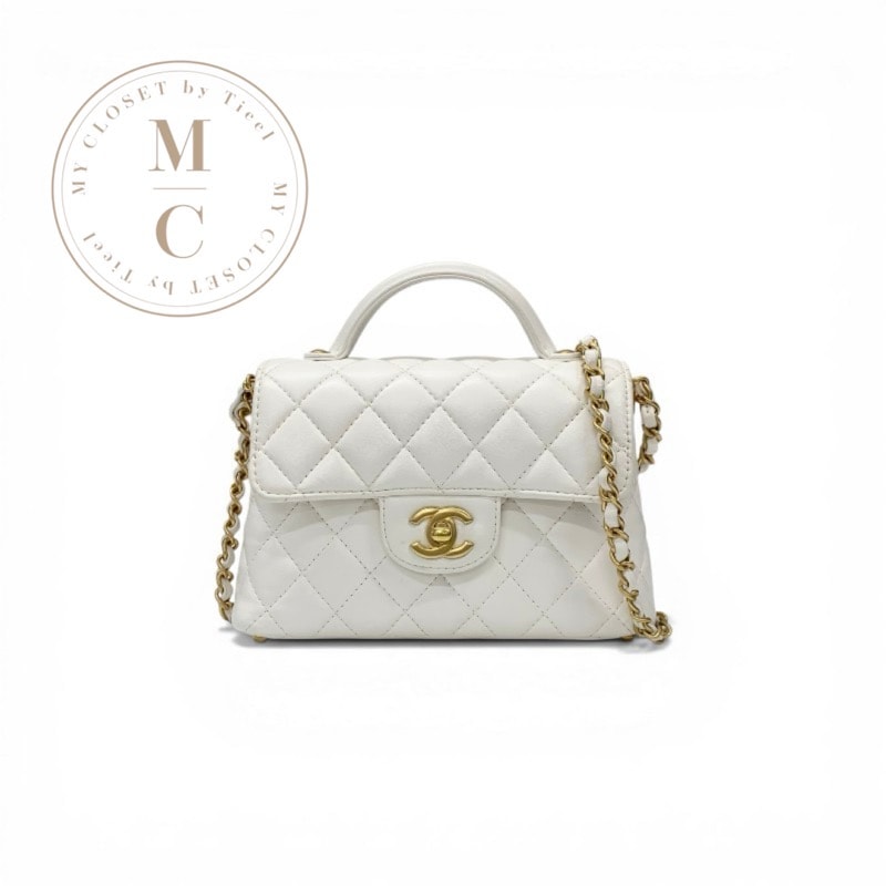 シャネル CHANEL バッグ ショルダーバッグ ホワイト ゴールド マトラッセ スモールフラップバッグ トップハンドル ターンロック ココマーク チェーン