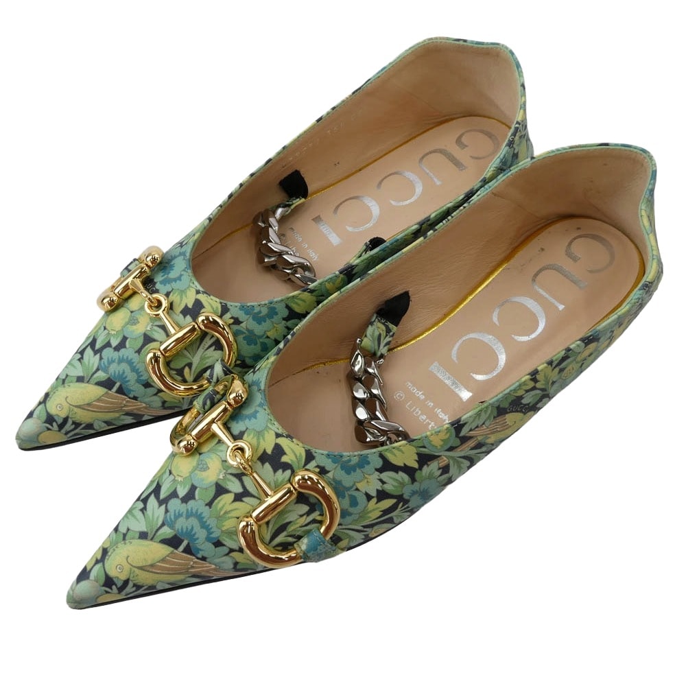 GUCCI グッチ パンプス 639272 LIBERTY リバティ フローラル チェーン パンプス グリーン系 35.5【中古】