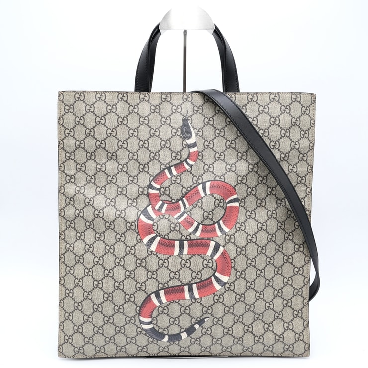 GUCCI(グッチ)ソフトGGスプリーム キングスネーク トートバッグ 2WAY ショルダーバッグ ベージュ ブラック レザー 450950【中古】