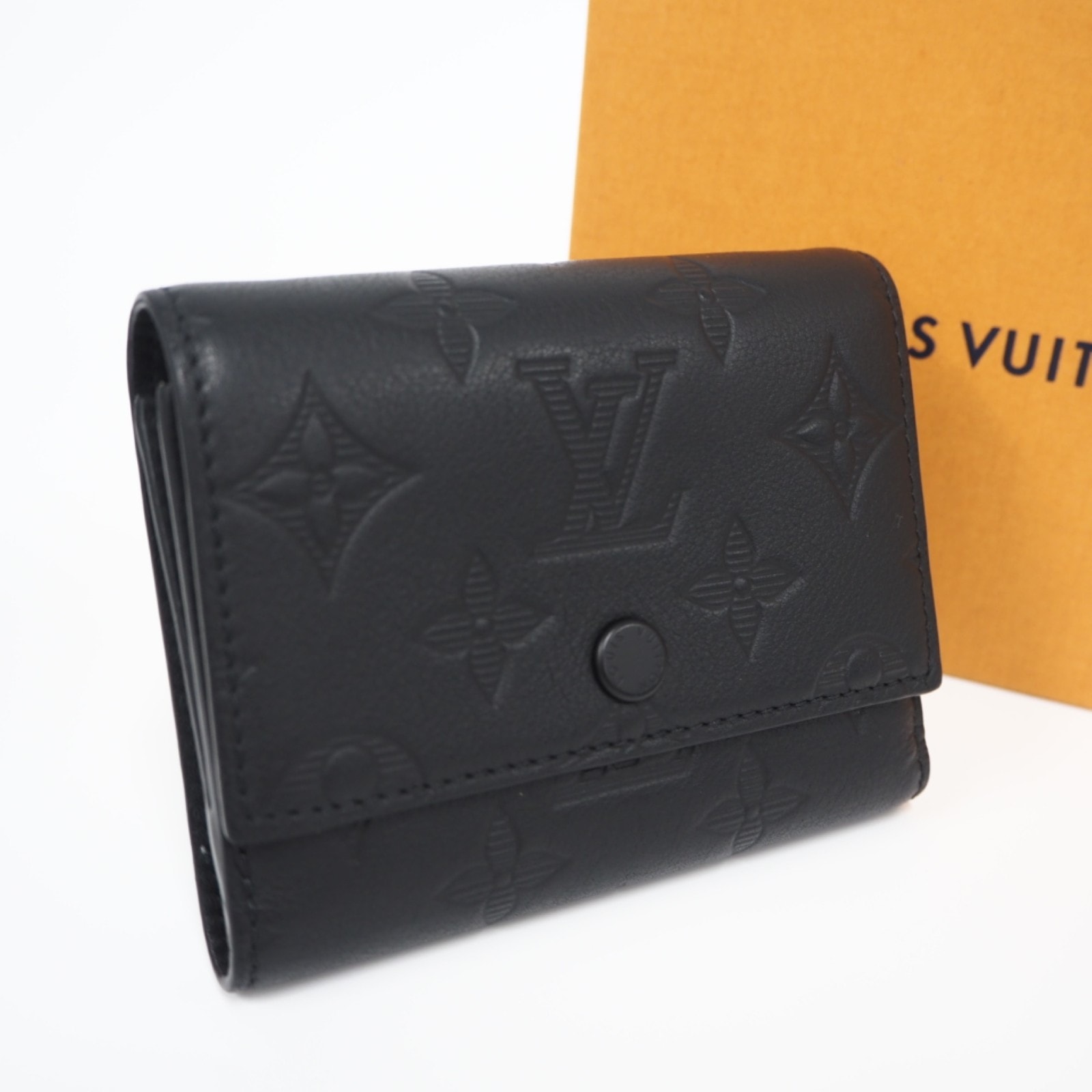 美品 LOUIS VUITTON ルイ・ヴィトン モノグラム シャドウ ヴィクターウォレット M12635 三つ折り財布 ブラック カーフレザー メンズ