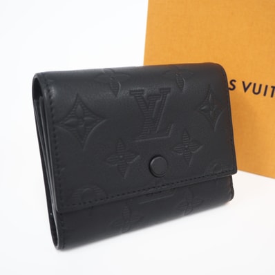 美品 LOUIS VUITTON ルイ・ヴィトン モノグラム シャドウ ヴィクターウォレット M12635 三つ折り財布 ブラック カーフレザー メンズ