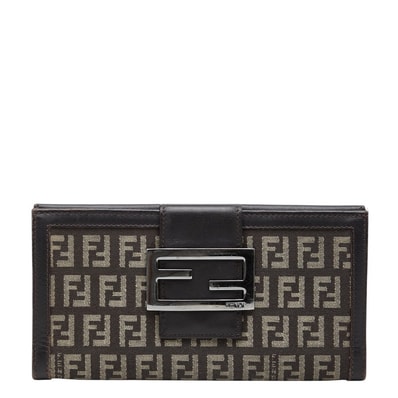 フェンディ ズッキーノ 長財布 ロングウォレット ブラウン キャンバス レザー レディース FENDI 【中古】