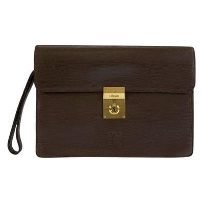 LOEWE ロエベ アナグラム ブラウン ゴールド金具 レザー クラッチバッグ セカンドバッグ 603713 【中古】