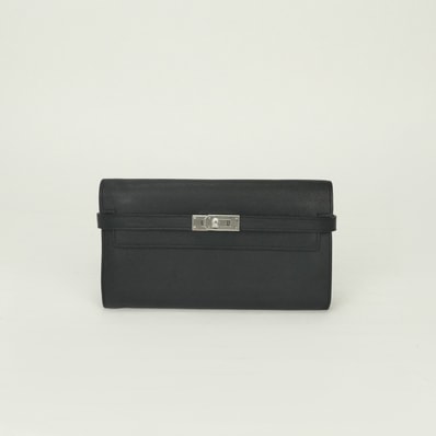 エルメス HERMES ケリーウォレット ケリーウォレットロング ケリー ウォレット 財布 長財布 ロングウォレット エプソン ノワール Noir ブラック Black 黒 シルバー金具 ヴォーエプソン KELLYWALLET