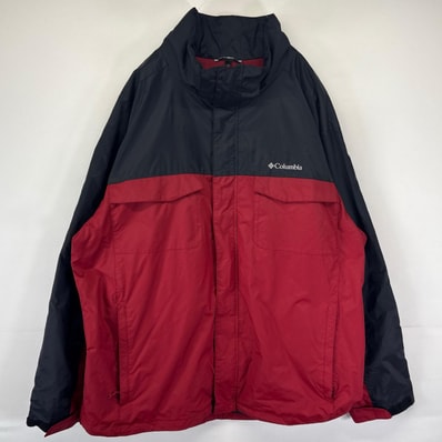 古着 コロンビア Columbia ナイロンジャケット フルジップ ワンポイントロゴ刺繍 ツートンカラー アウトドア 2XL ブラック メンズ