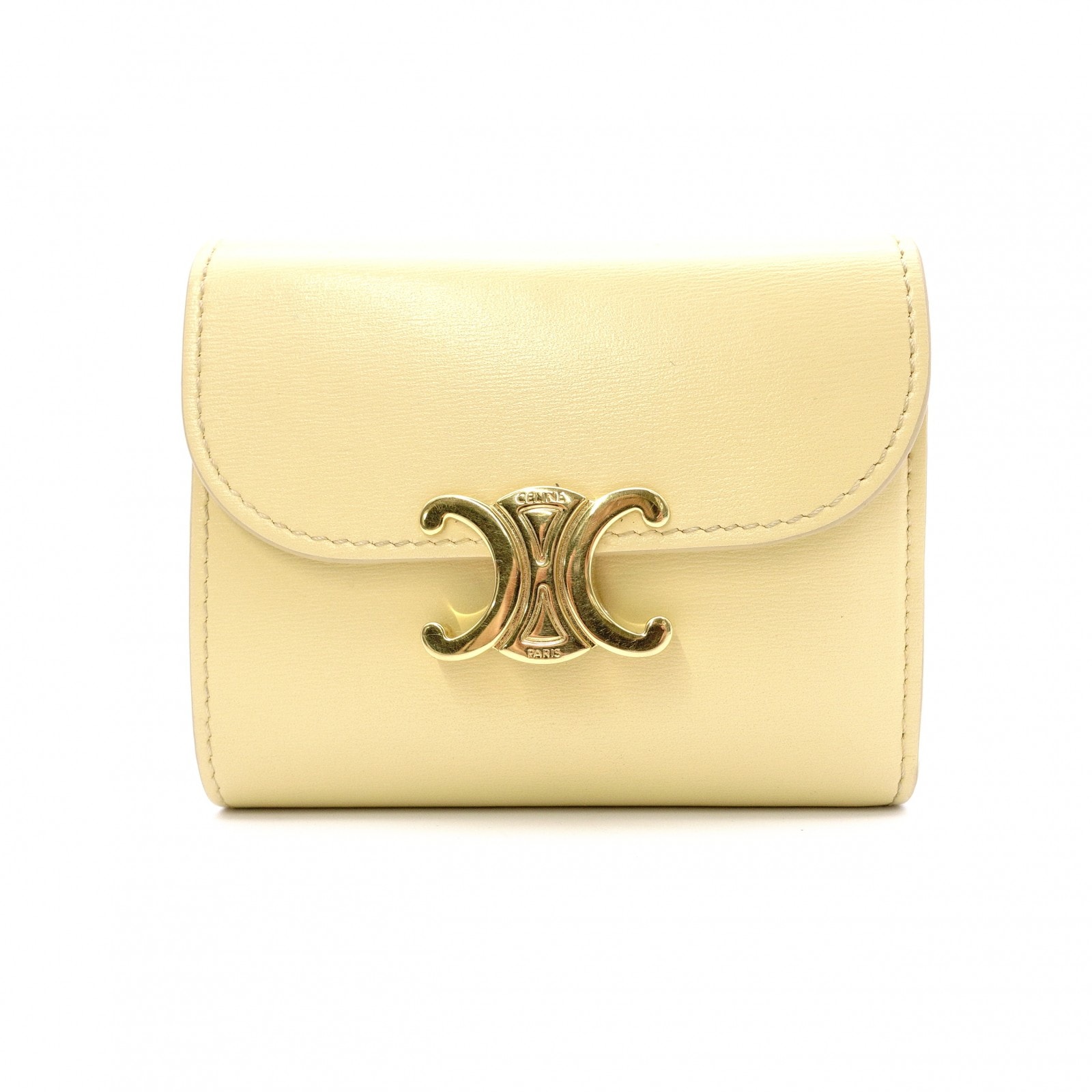 CELINE セリーヌ トリオンフ 二つ折り財布 レザー イエロー ゴールド金具