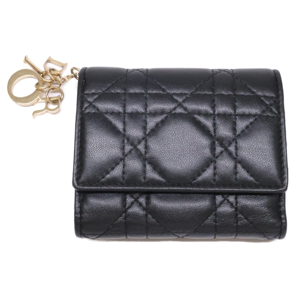 クリスチャンディオール Lady Dior  レディディオール カナージュ ラムスキン コンパクトウォレット