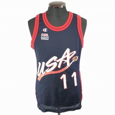 ★USA製★Champion★アメリカ代表/ドリームチーム/バスケットユニフォーム【メンズL/紺×赤】背番号11/モーリスマローン◆BC553