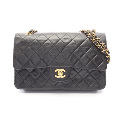シャネル CHANEL マトラッセ Wフラップ ショルダーバッグ バッグ ラムスキン(羊革) レディース ブラック系 【中古】