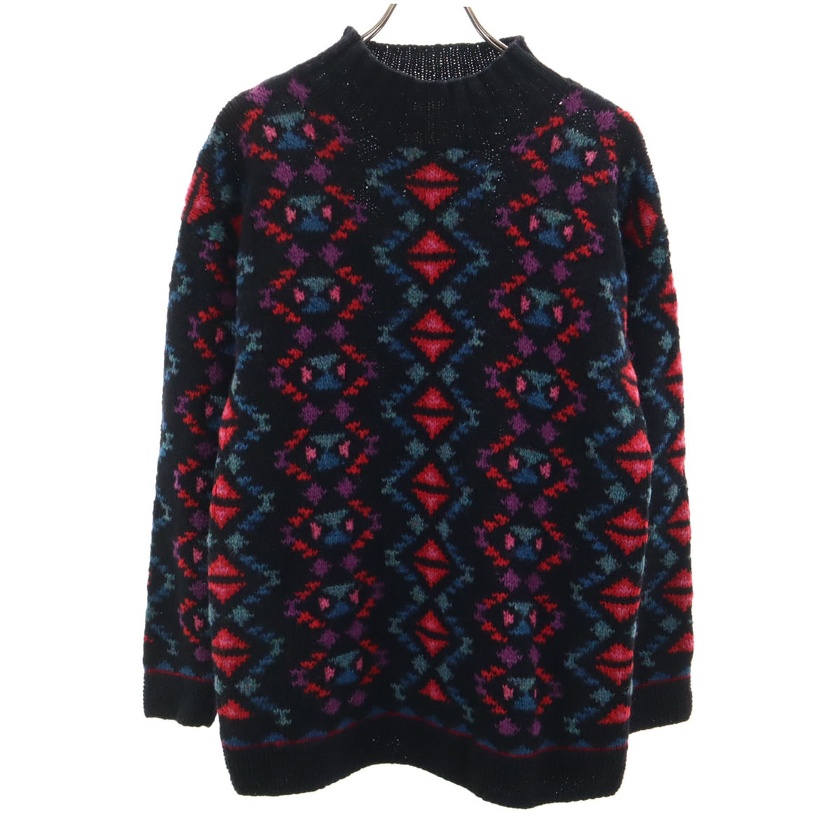 L.L.Bean エルエルビーン 80s 90s ウール100% オールド 幾何学柄 長袖 セーター M ブラック系 ニット アウトドア