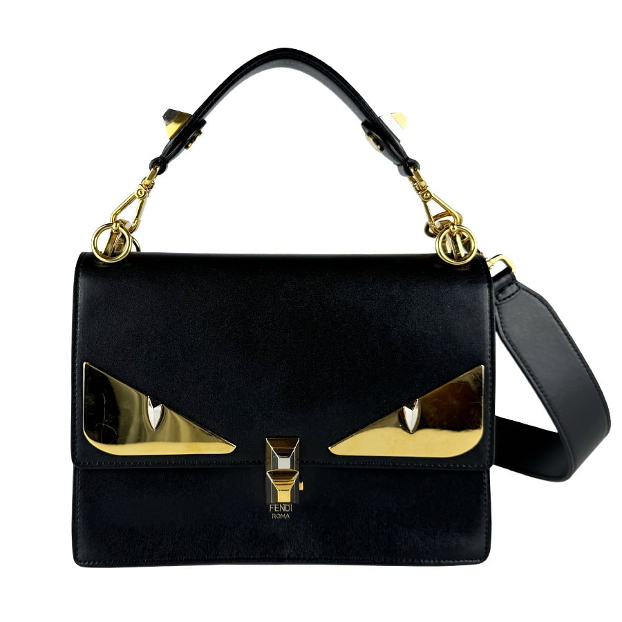 フェンディ FENDI ハンドバッグ ショルダーバッグ キャナイ モンスターアイ レザー ブラック レディース 8BT283 A383【中古】 z10774