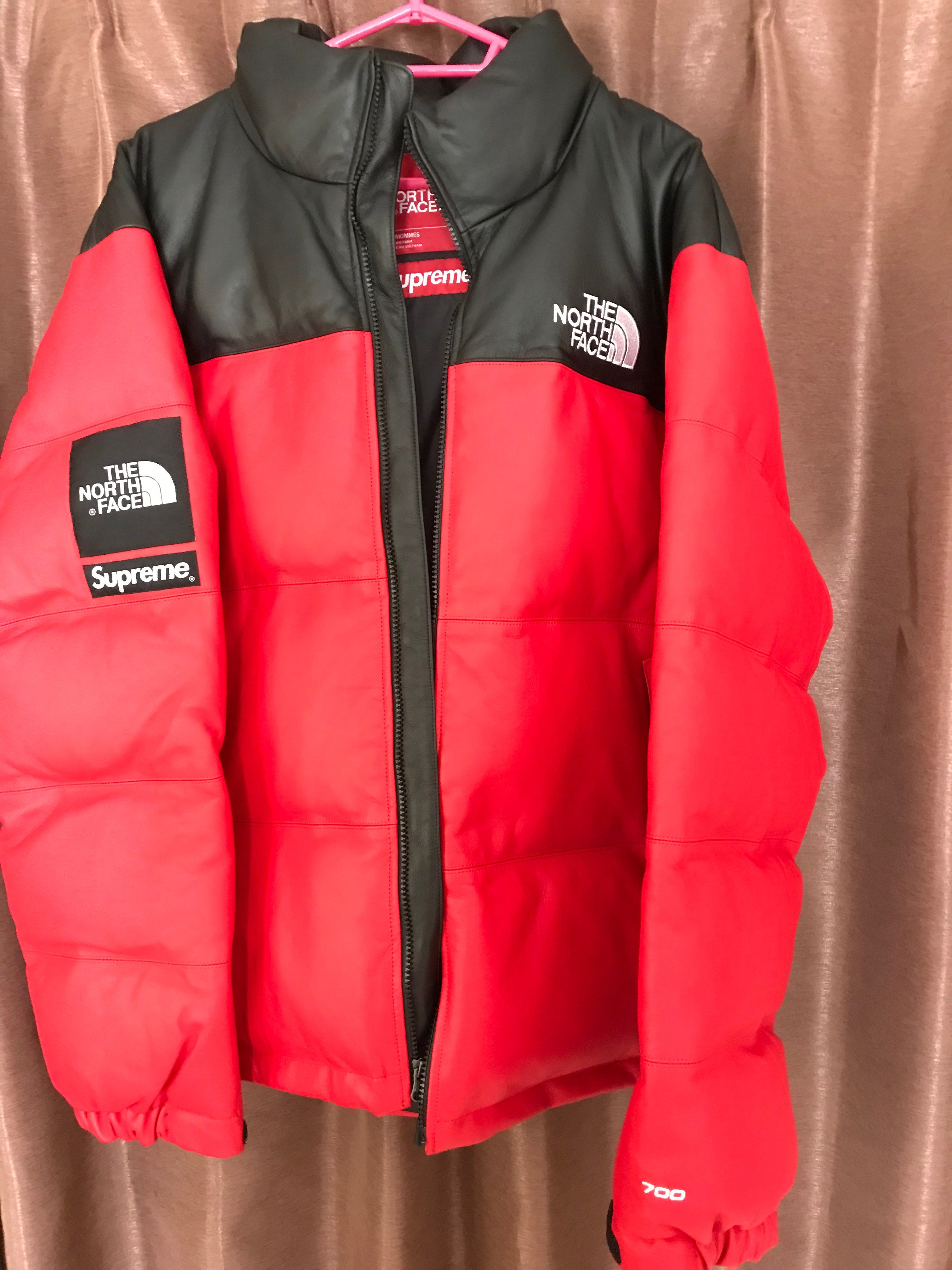 Supreme x The North Face Leather Nuptse Jacket "Red"