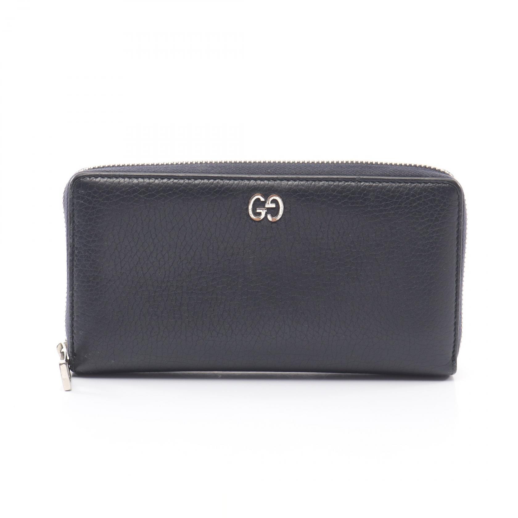 グッチ GUCCI GGメタル ラウンド長財布 財布 レザー メンズ レディース ネイビー系 473928 【中古】