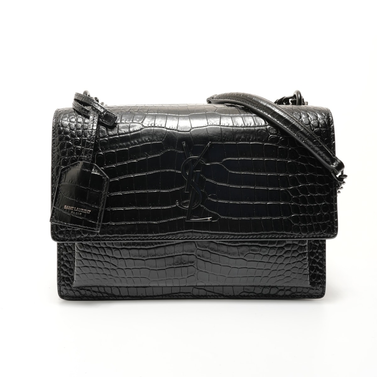 イヴ・サンローラン YSL サンカセット クロコ型押し ショルダーバッグ【中古】