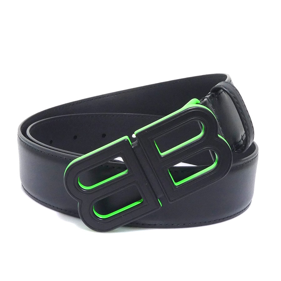バレンシアガ BALENCIAGA ベルト レザー/メタル ブラック/ネオングリーン メンズ 674171【中古】 h32132k