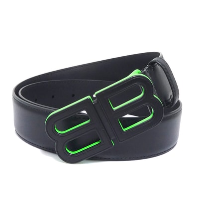 バレンシアガ BALENCIAGA ベルト レザー/メタル ブラック/ネオングリーン メンズ 674171【中古】 h32132k