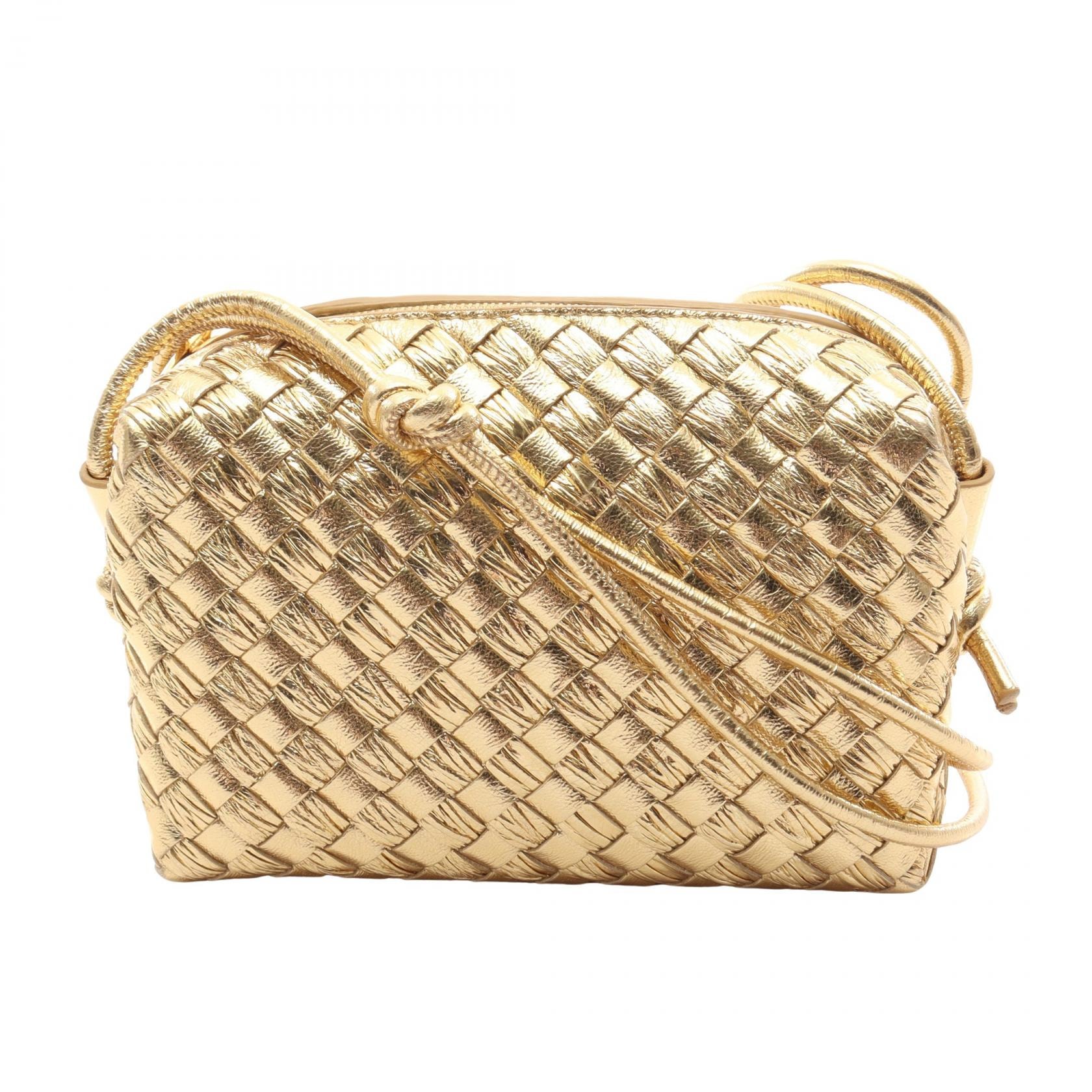 ボッテガヴェネタ BOTTEGA VENETA イントレチャート ミニ ループ カメラバッグ ショルダーバッグ バッグ レザー レディース ゴールド系 【中古】
