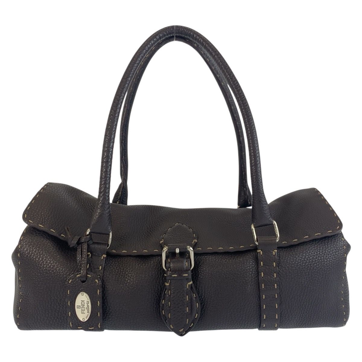 美品 FENDI フェンディ セレリア ブラウン シルバー金具 レザー ショルダーバッグ ハンドバッグ 504442 【中古】