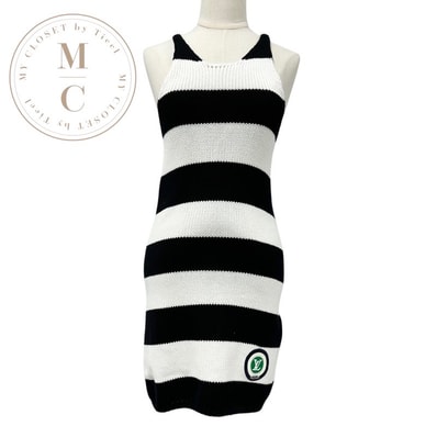 ルイヴィトン LOUIS VUITTON ワンピース コットン ブラック ホワイト ロゴ ワッペン ボーダー