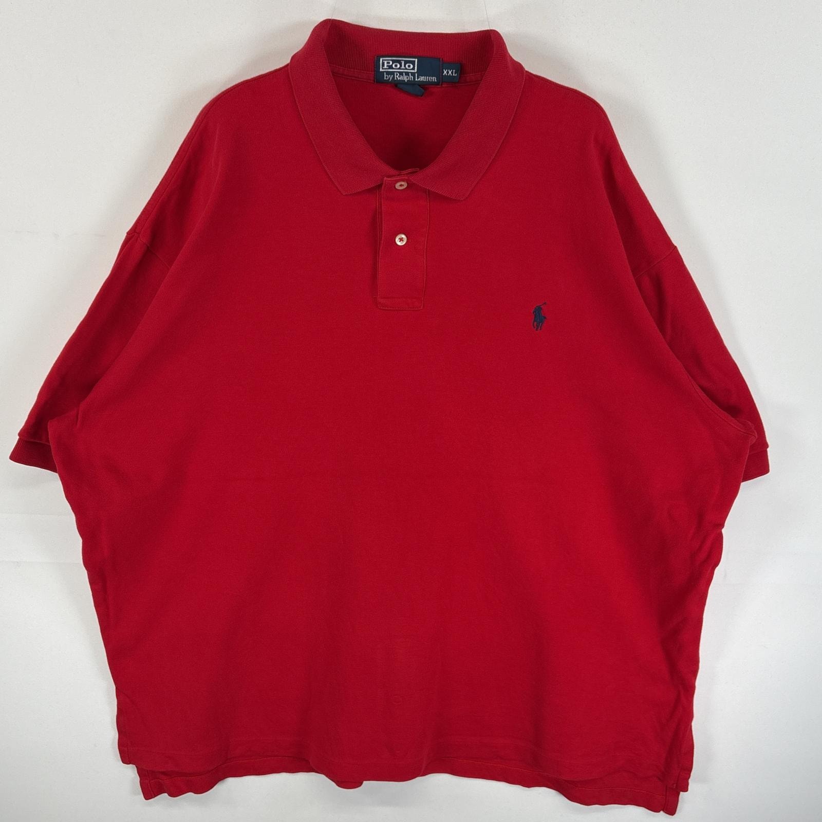 古着 90's/90年代 ポロバイラルフローレン Polo by Ralph Lauren 半袖 ポロシャツ ワンポイント ロゴ 刺繍 2ボタン 大きいサイズ 14041  レッド 無地 メンズ
