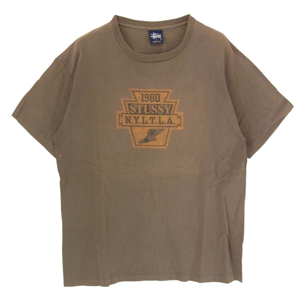 STUSSY ステューシー Tシャツ 90s OLD オールド USA製 紺タグ N.Y.L.T.L.A クルーネック 半袖 Tシャツ ブラウン系 L【中古】