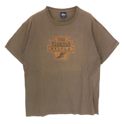 STUSSY ステューシー Tシャツ 90s OLD オールド USA製 紺タグ N.Y.L.T.L.A クルーネック 半袖 Tシャツ ブラウン系 L【中古】