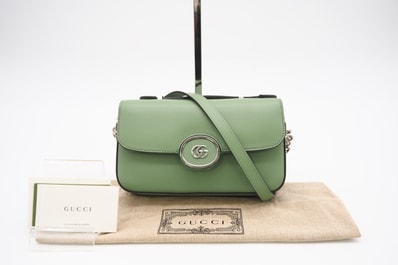 美品 GUCCI グッチ ダブルG 2WAY ショルダーバッグ 739722 ショルダーバッグ グリーン レザー レディース