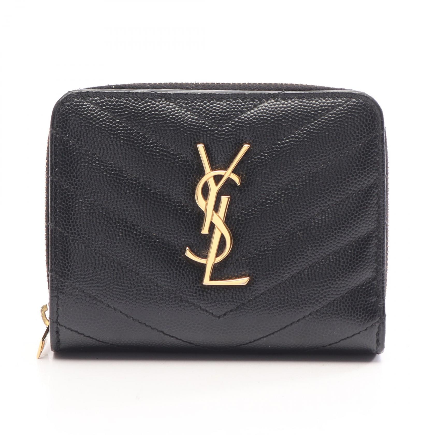 サンローランパリ SAINT LAURENT PARIS モノグラム 二つ折り財布 財布 レザー レディース ブラック系 668288 【中古】