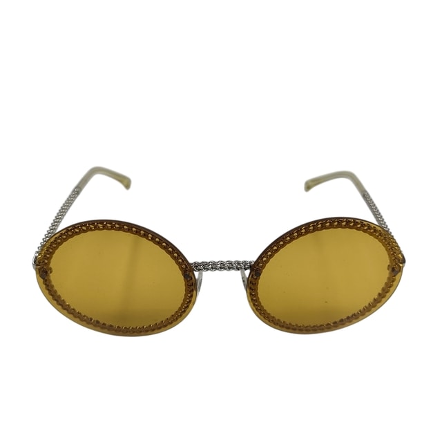 CHANEL シャネル メタルフレーム ラウンド チェーンモチーフ サングラス 4245 メタル イエロー レディース【中古】